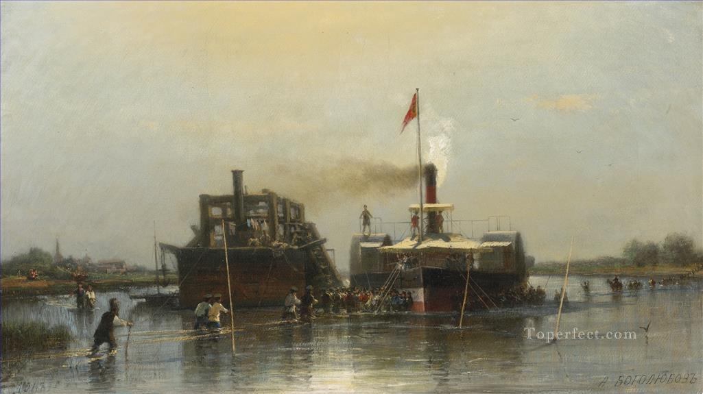 STEAMSHIP ON THE DON Alexey Bogolyubov dockscape Oil Paintings
